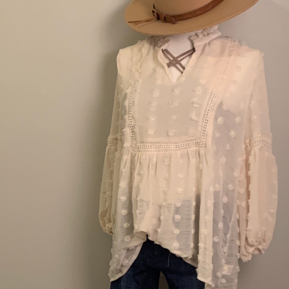 Cream Swiss Dot top